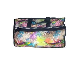 LeSportsac Large Duffel Bag Lilac Bicycles, Flowers and Geometric Designs